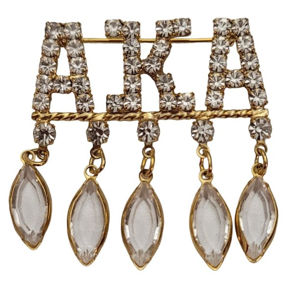 Gold Tone Clear Rhinestone Dangle Alpha Kappa Alpha Pin E290 - Picture 6 of 6